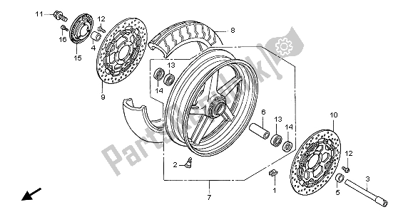 All parts for the Front Wheel of the Honda CB 1300F 2003