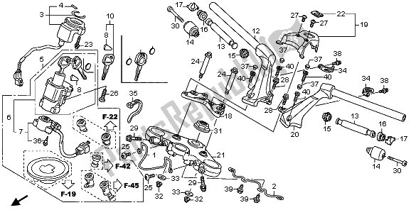 All parts for the Handle Pipe & Top Bridge of the Honda ST 1300A 2009