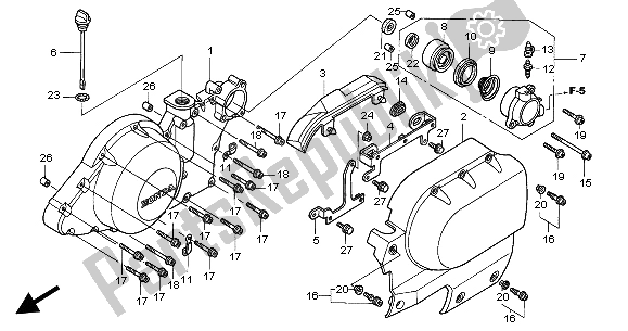 All parts for the Left Crankcase Cover of the Honda VTX 1800C 2004