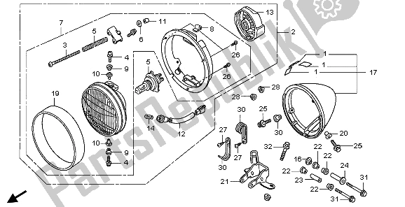 All parts for the Headlight (eu) of the Honda VT 750C 2009