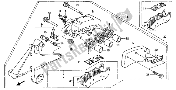 All parts for the Rear Brake Caliper of the Honda CBR 1000F 1993