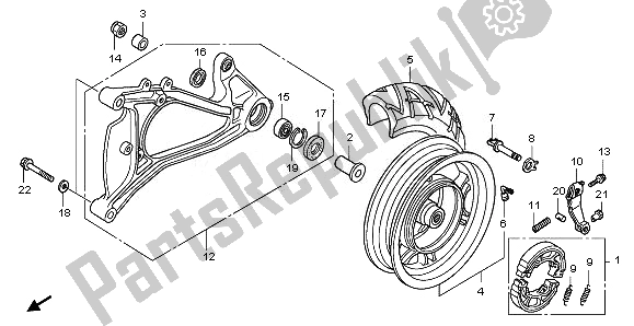 All parts for the Rear Wheel & Swingarm of the Honda PES 150R 2010