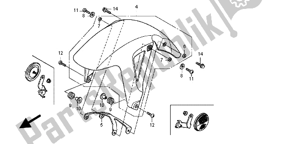 All parts for the Front Fender of the Honda NC 700 XA 2012
