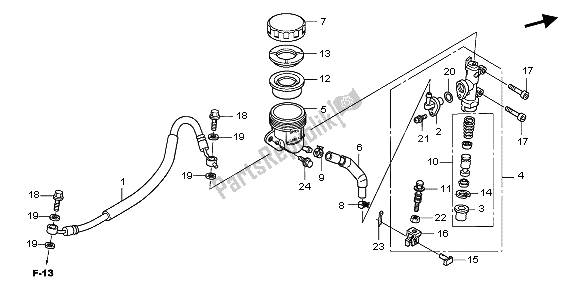 All parts for the Rear Brake Master Cylinder of the Honda CBF 600S 2009