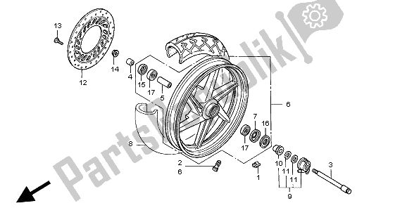 All parts for the Front Wheel of the Honda CB 500 1999