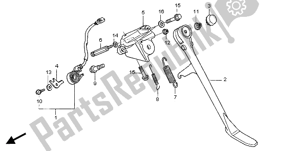 All parts for the Side Stand of the Honda VTX 1800C1 2006