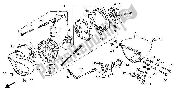 All parts for the Headlight (eu) of the Honda VTX 1800C1 2006