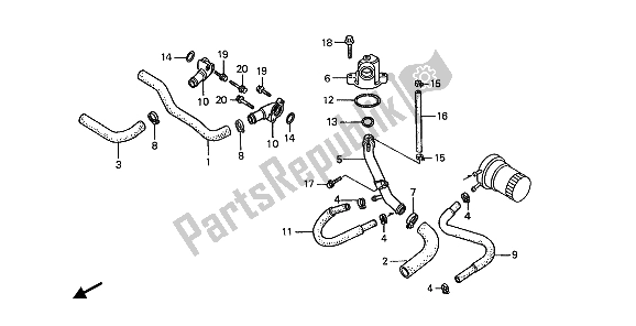 All parts for the Water Pipe of the Honda ST 1100 1990