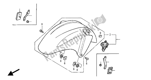 Alle onderdelen voor de Voorspatbord van de Honda CBR 600F 2002