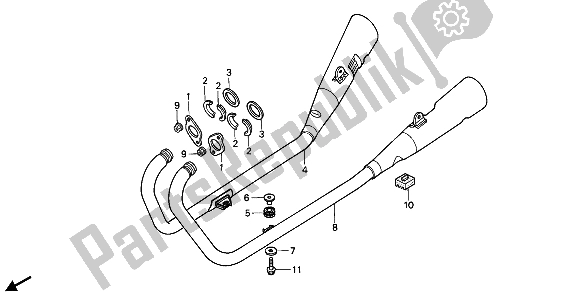 All parts for the Exhaust Muffler of the Honda XBR 500S 1988
