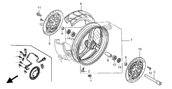 All parts for the Front Wheel of the Honda XL 1000V 2004