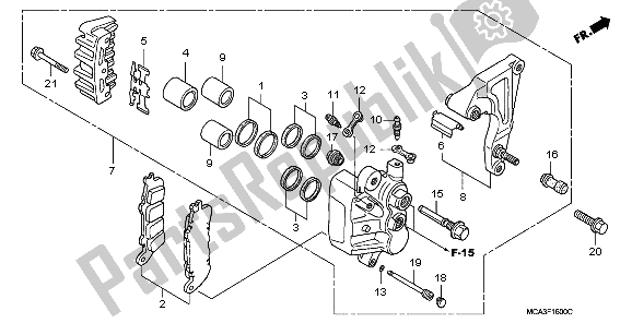 All parts for the Rear Brake Caliper of the Honda GL 1800 2007