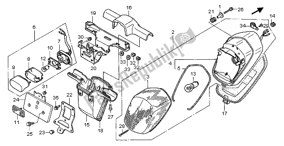All parts for the Taillight of the Honda GL 1500C 1997