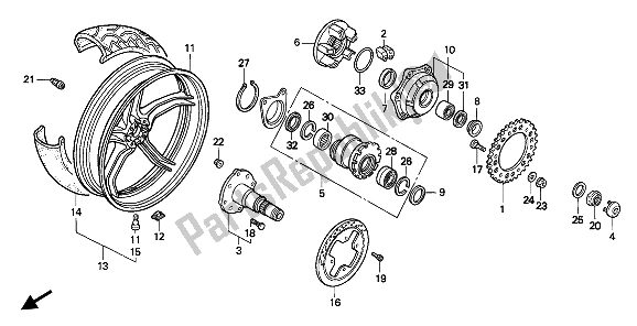 All parts for the Rear Wheel of the Honda VFR 750F 1994