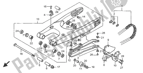 All parts for the Swingarm of the Honda CR 85R SW 2005