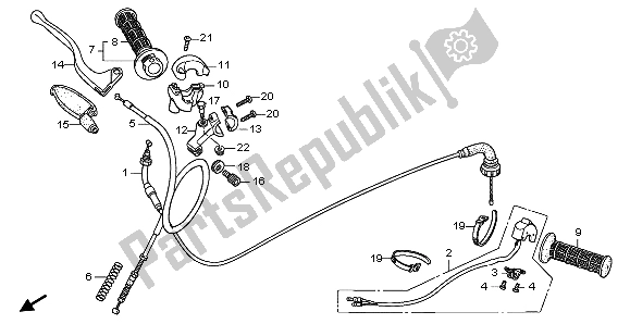 All parts for the Handle Lever & Switch & Cable of the Honda CRF 70F 2007