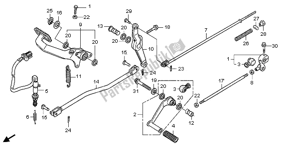 Alle onderdelen voor de Pedaal (behalve Ko) van de Honda VT 750 CA 2009
