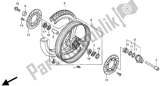 All parts for the Front Wheel of the Honda NT 650V 1998