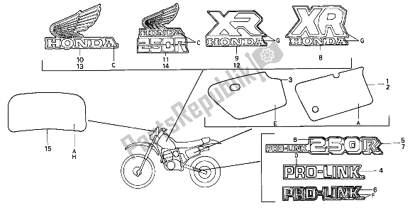 All parts for the Emblem & Mark of the Honda XR 250R 1987