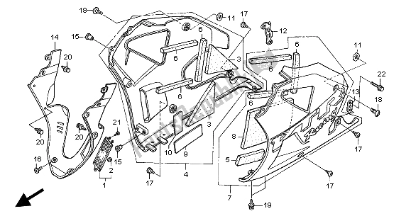 All parts for the Lower Cowl of the Honda VTR 1000 SP 2004