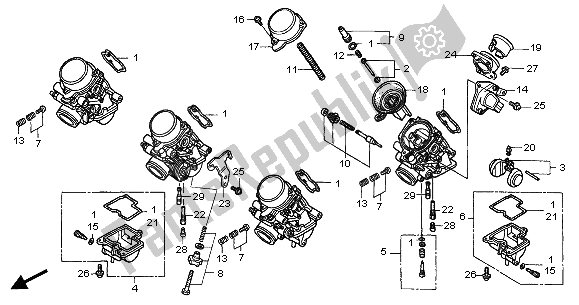 Todas as partes de Carburador (peças Componentes) do Honda CB 600F Hornet 2006