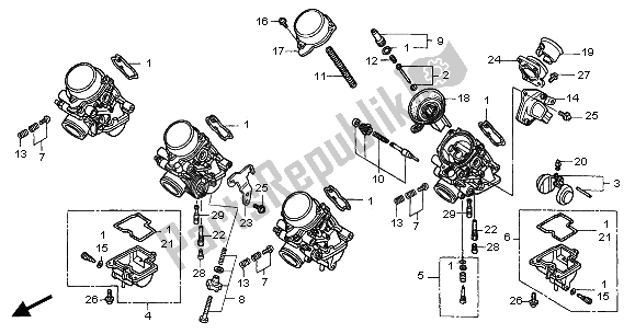 Todas as partes de Carburador (peças Componentes) do Honda CB 600F Hornet 2006