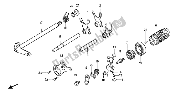 All parts for the Shift Drum & Shift Fork of the Honda CR 80R 1987