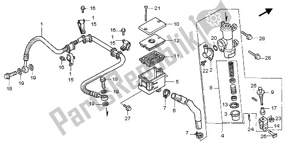 All parts for the Rear Brake Master Cylinder of the Honda NTV 650 1997