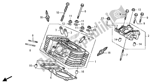 All parts for the Rear Cylinder Head of the Honda VT 750 CS 2013