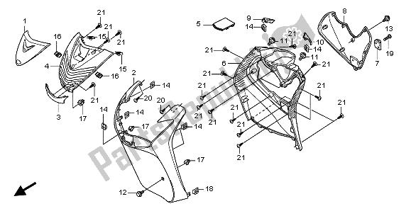 All parts for the Front Cover of the Honda SH 150D 2009