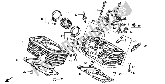 All parts for the Cylinder & Cylinder Head (rear) of the Honda VT 600C 1988