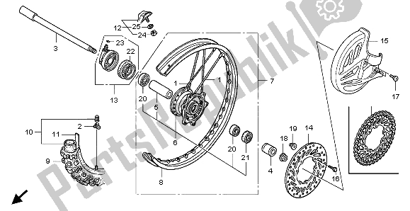 All parts for the Front Wheel of the Honda CRF 250X 2007