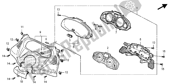 All parts for the Speedometer (mph) of the Honda FES 125 2012