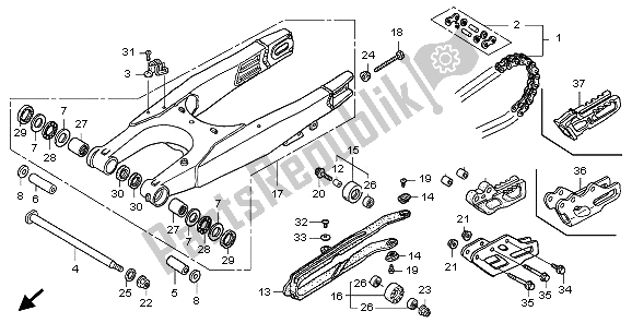 All parts for the Swingarm of the Honda CRF 250X 2009