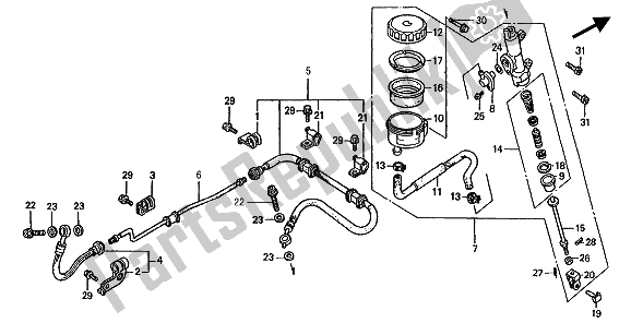 All parts for the Rear Brake Master Cylinder of the Honda ST 1100 1994
