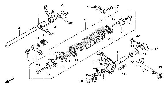 All parts for the Shift Drum & Shift Fork of the Honda GL 1800A 2005