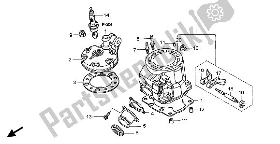 All parts for the Cylinder & Cylinder Head of the Honda CR 250R 2004