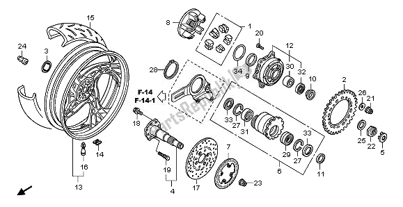 All parts for the Rear Wheel of the Honda CB 1000 RA 2011