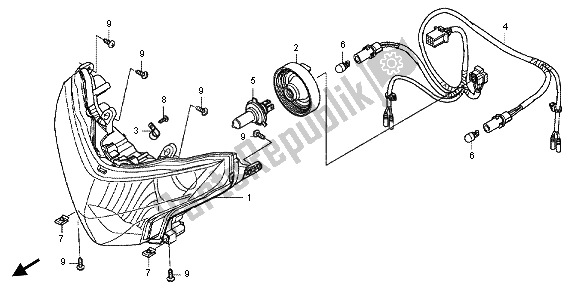 All parts for the Headlight of the Honda CBR 250 RA 2013