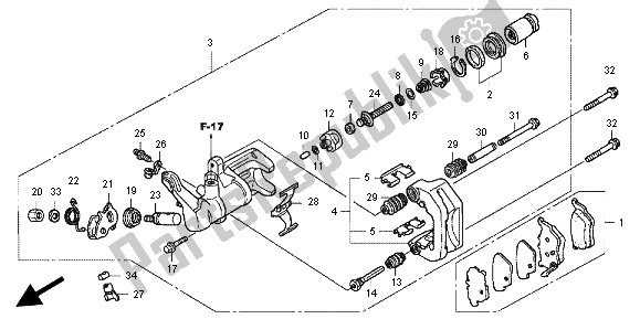 Tutte le parti per il Pinza Freno Posteriore del Honda TRX 420 FA Fourtrax Rancher AT 2012