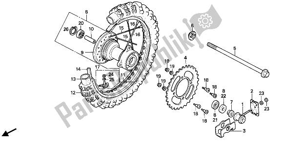 All parts for the Rear Wheel of the Honda CR 80R 1990