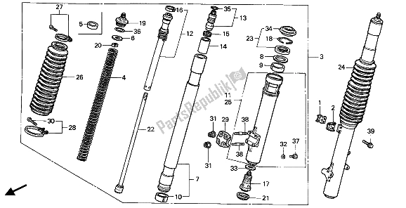 All parts for the Front Fork of the Honda CR 125R 1987