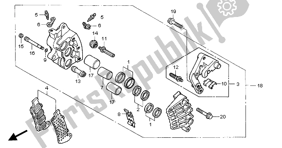 All parts for the Front Brake Caliper of the Honda XL 1000V 2001