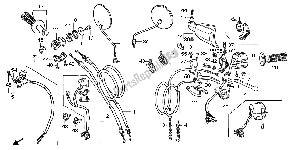 All parts for the Handle Lever & Switch & Cable of the Honda XR 600R 1998