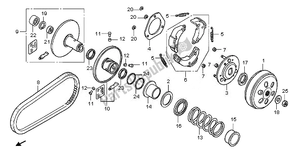 All parts for the Driven Face of the Honda PES 125R 2010