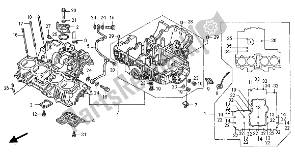 All parts for the Crankcase of the Honda CB 750F2 2001