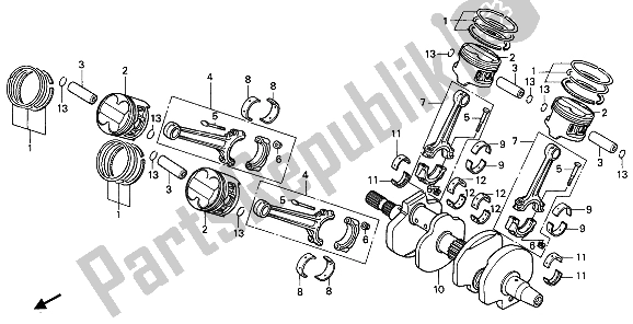 All parts for the Crankshaft & Piston of the Honda VFR 750F 1990