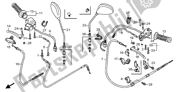 Alle onderdelen voor de Handvat Hendel & Schakelaar Kabel van de Honda NPS 50 2012