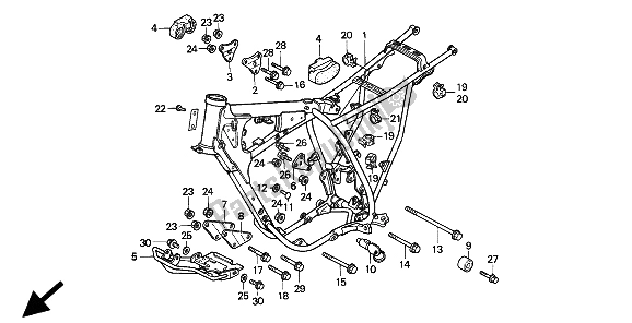 All parts for the Frame Body of the Honda XR 250R 1994