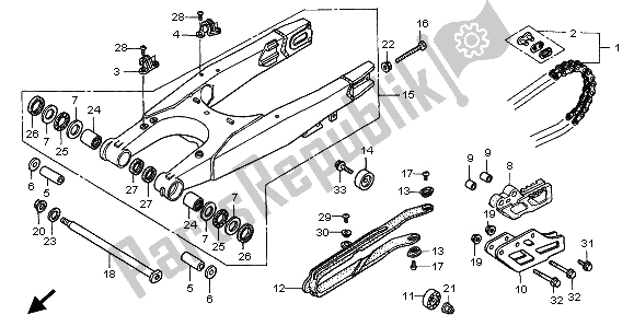 Alle onderdelen voor de Achterbrug van de Honda CR 125R 2001
